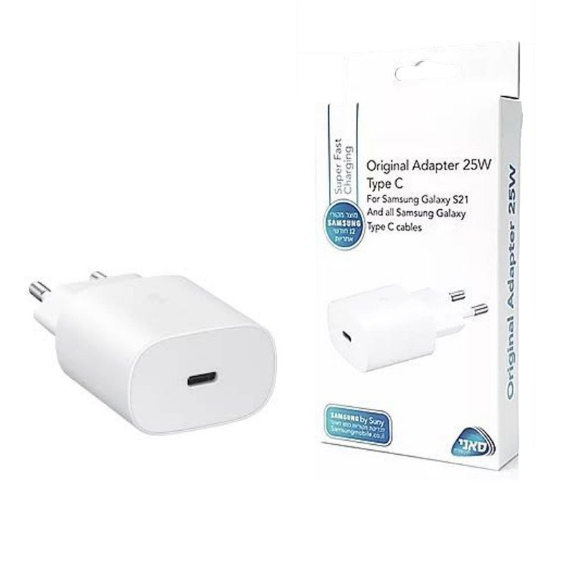 عظمة شحن (محول) سامسونج الأصلي بقوة 25 واط لوومنفذ تايب سي لون أبيض