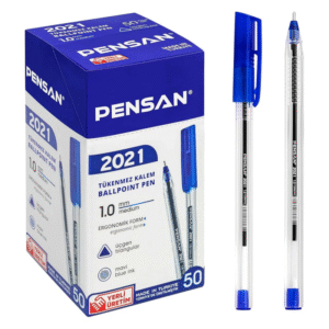 علبة أقلام حبر مثلث أزرق Pensan موديل 2021 ( 50 قلم ) 1مم