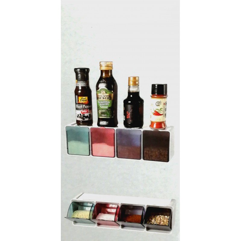 صندوق بهارات الحائط مكون من 4 خانات مع معالق - Kitchen Wall Dressing Box