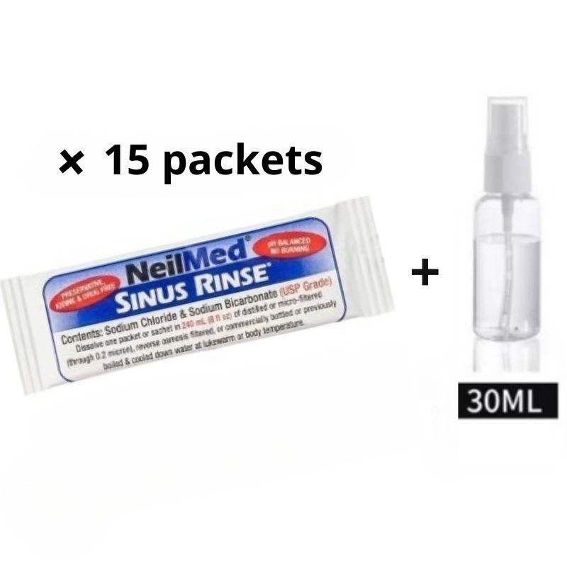 غسول لترطيب الجيوب الأنفية 15 أكياس مع بخاخ للانف 30 مل