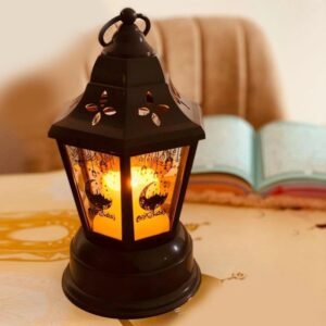 فانوس إضاءة ليد بداخله 3 شمعات لون أسود