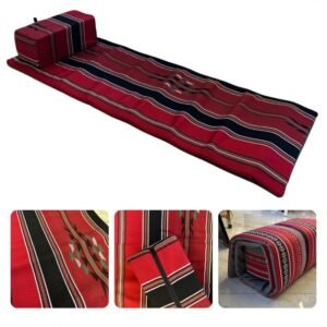 فرشات رحل مع مسند بتصميم فلسطيني تراثي لون أحمر