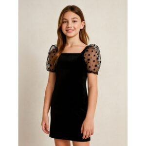 فستان بناتي لون اسود اكمام شيفون