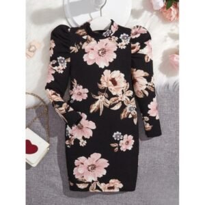 فستان بناتي لون اسود مورد