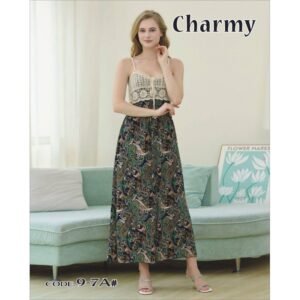 فستان بيتي طويل للنساء لون بيج وكحلي وأخضر