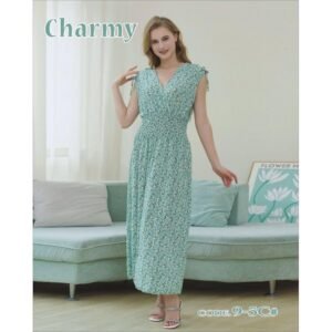 فستان بيتي للنساء طويل لون أخضر فاتح مورد