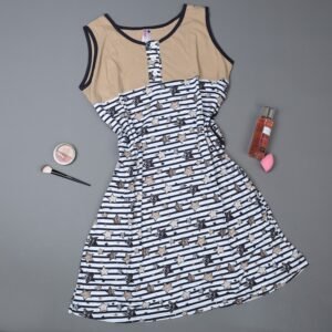 فستان بيتي للنساء طويل لون بني وأبيض وأسود