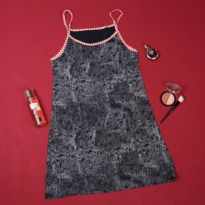 فستان بيتي للنساء لون رمادي وأسود