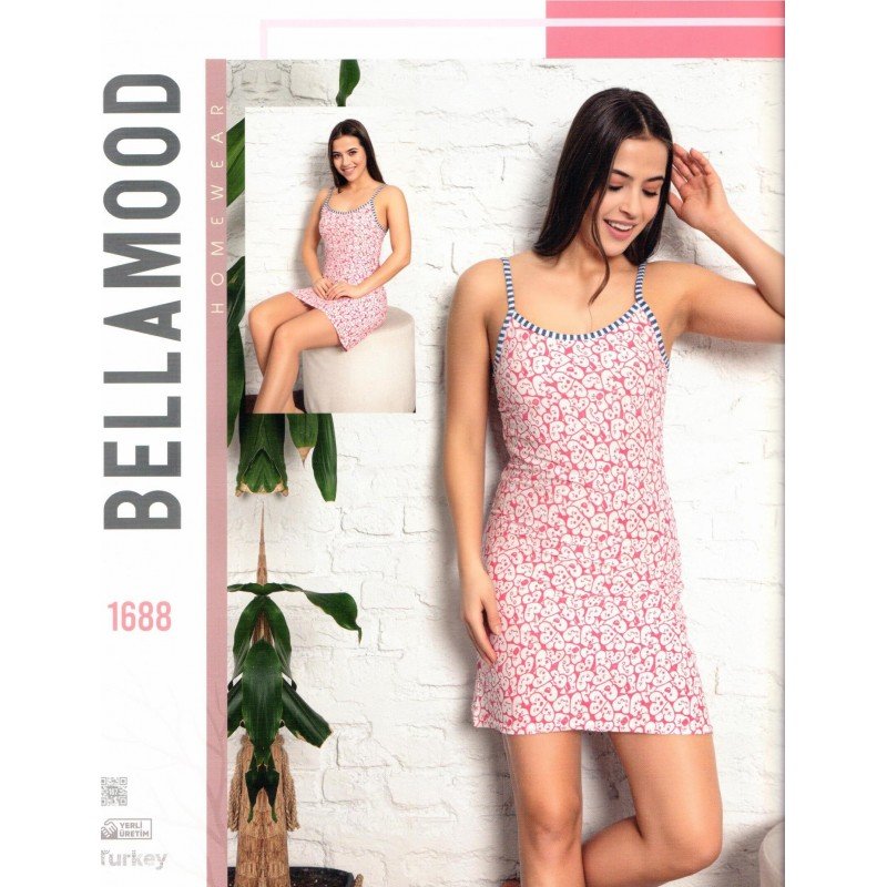 فستان بيتي للنساء لون زهري وأبيض بتصميم قلوب