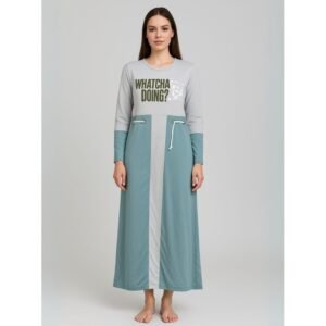 فستان بيتي للنساء لون سكني وأخضر فيروزي