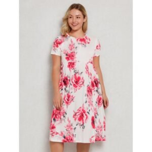 فستان بيتي مخطط للنساء لون أبيض مورد