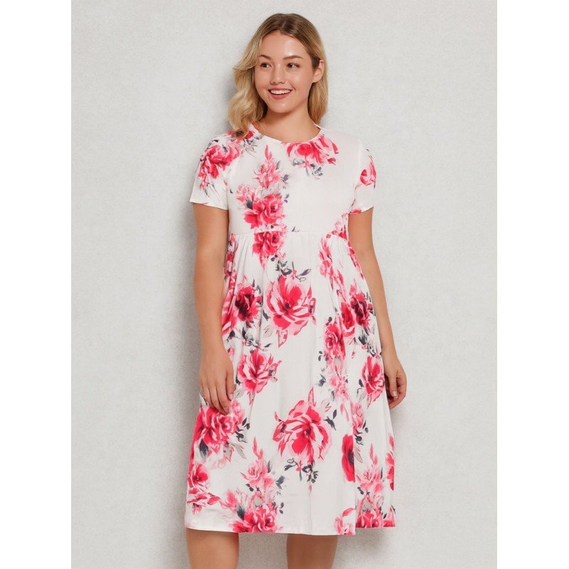 فستان بيتي مخطط للنساء لون أبيض مورد