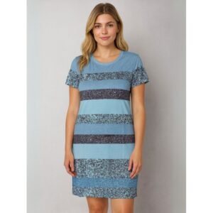 فستان بيتي مخطط للنساء لون أزرق