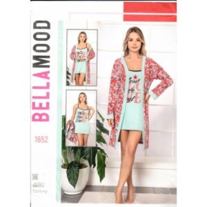 فستان بيتي مع جاكيت للنساء لون فيروزي وأحمر