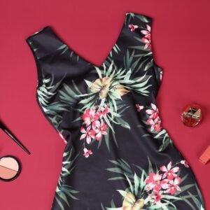 فستان حفر للنساء لون أسود وأخضر