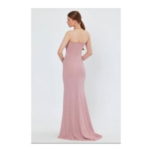 فستان طويل بلمعة لون زهري