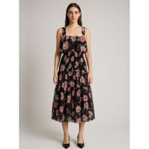 فستان طويل مورد للنساء لون أسود