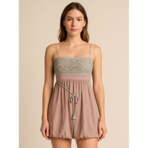 فستان قصير للنساء لون بيج