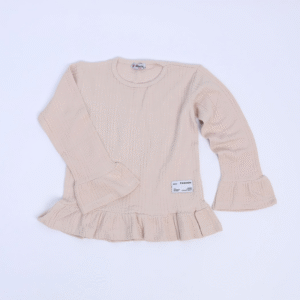 فستان قطن ربيعي للأطفال لون زهري بيج