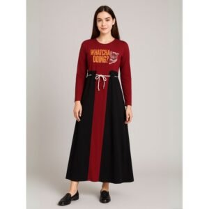 فستان قطني بيتي للنساء لون أحمر وأسود