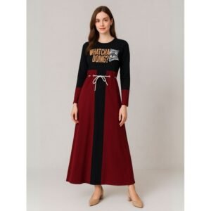 فستان قطني بيتي للنساء لون أسود وأحمر