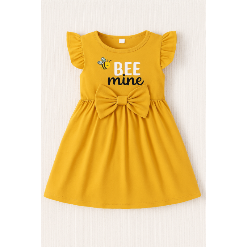 فستان نص كم بناتي لون أصفر