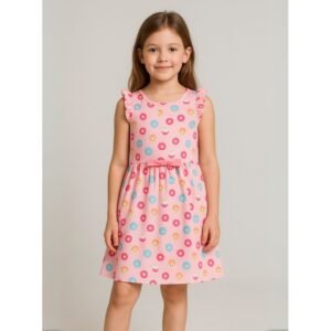 فستان نص كم بناتي لون زهري