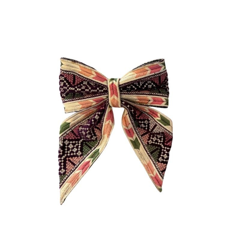 فيونكة للشعر تطريز لون بني وذهبي وخمري