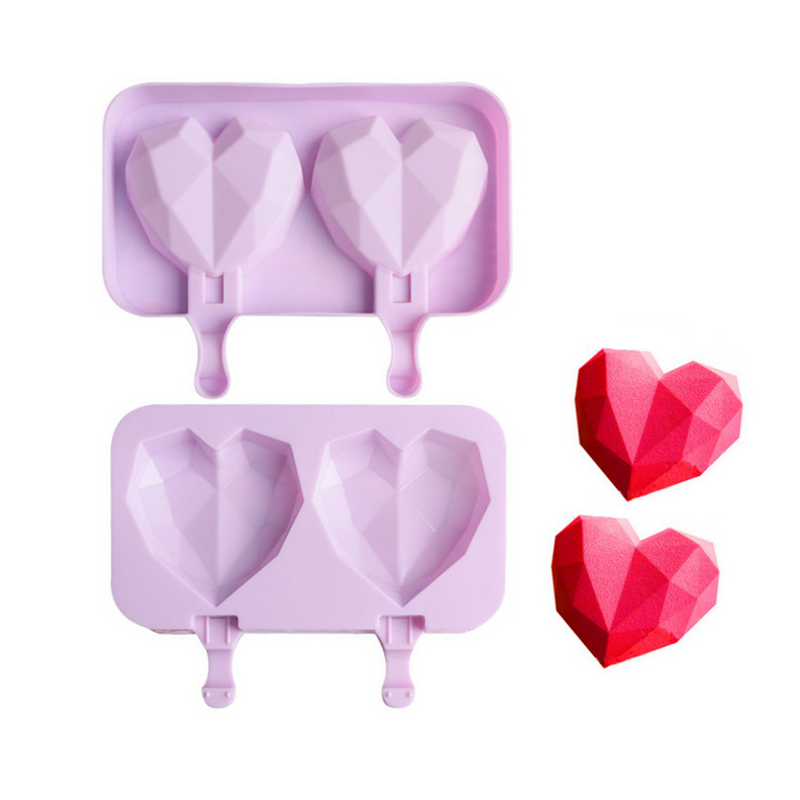 قالب بوظة سيليكون 2 خانة شكل القلب الماسي
