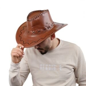 قبعة cowboy للرجال جلد لون بني