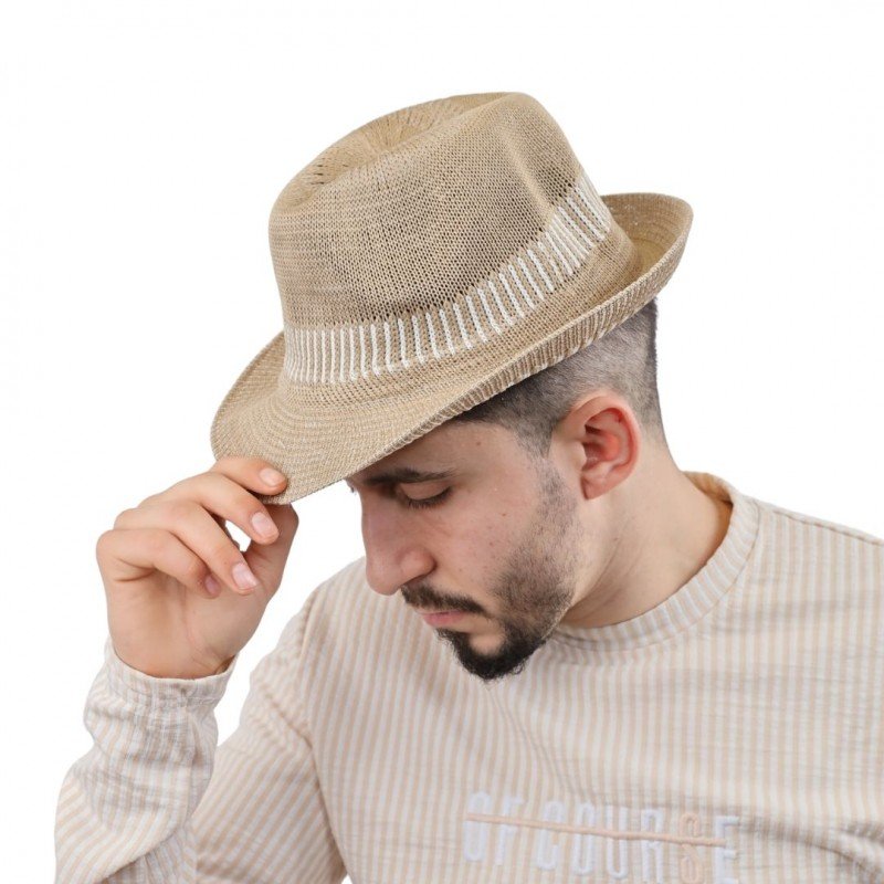 قبعة فيدورا للرجال لون بيج