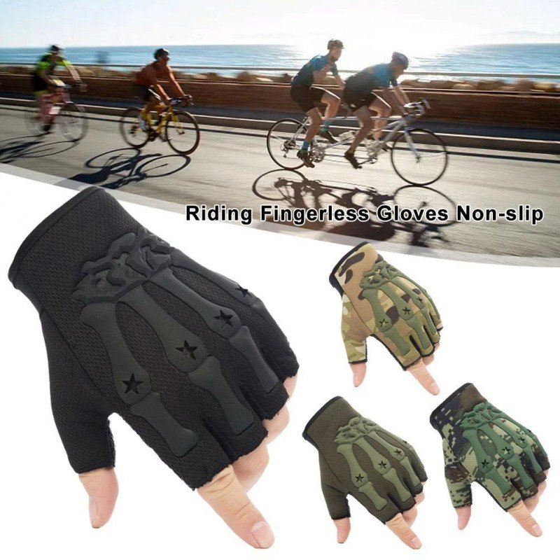 قفازات كفوف نصف اصبع مقاومة للانزلاق، مثالية في الجيم ولراكبي الدراجات - لون أسود