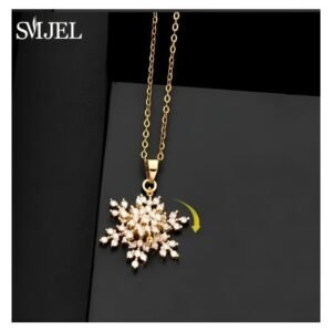 سلسال قلادة على شكل وردة الثلج- تدور مع حركة الهواء- مصنوعة من الزركون اللامع -  لون ذهبي - ماركة SMJEL