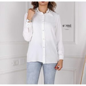 قميص بأكمام طويلة قبة زخرفة اشكال وأزرار فضي من Sami boutique للنساء لون أبيض