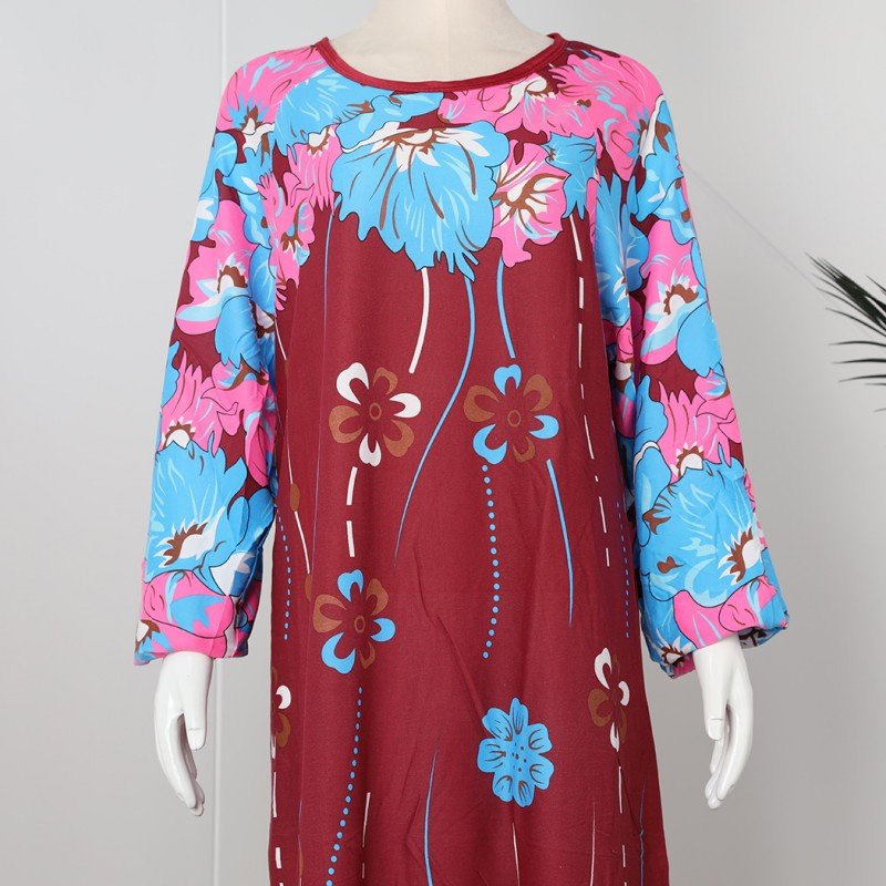 قميص بيتي للنساء كم طويل لون عنابي