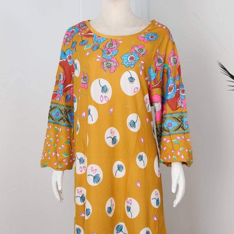 قميص بيتي للنساء كم طويل لون كموني