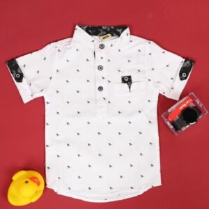 قميص نصف كم بدون قبه للأطفال لون ابيض