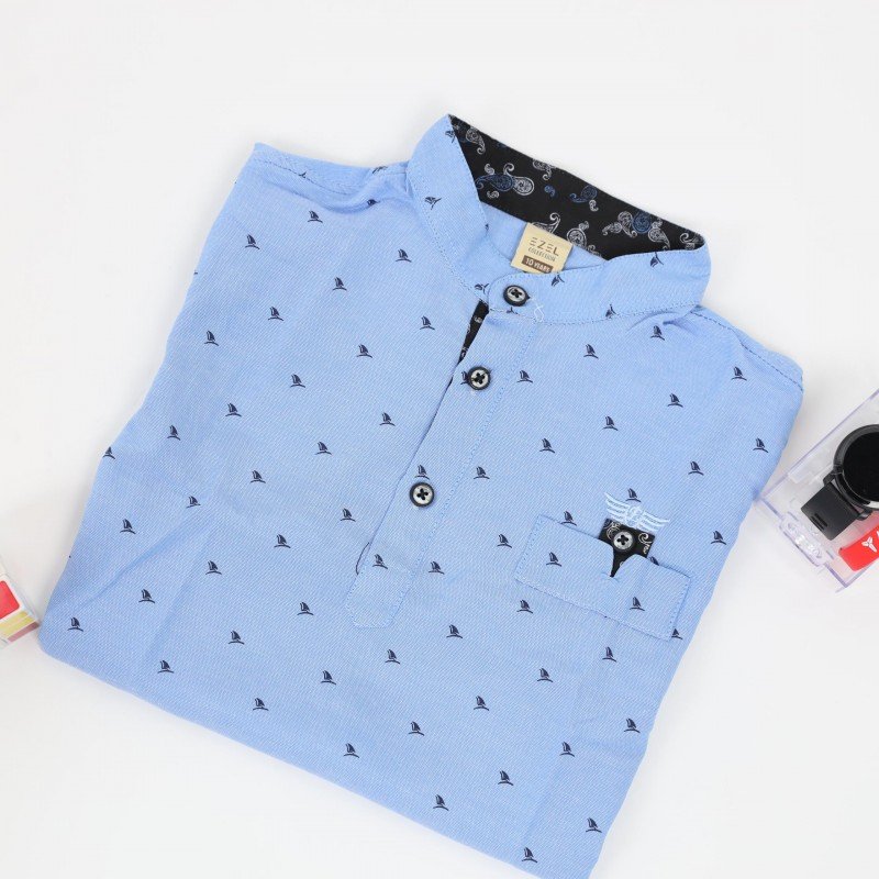 قميص نصف كم بدون قبه للأطفال لون ازرق - Image 5