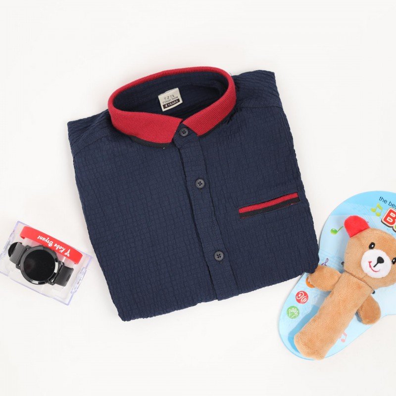 قميص نصف كم ربس للأطفال لون كحلي - Image 2