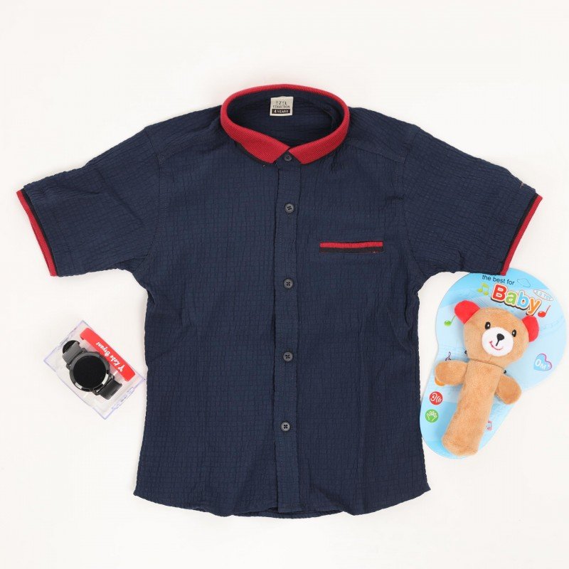 قميص نصف كم ربس للأطفال لون كحلي - Image 3