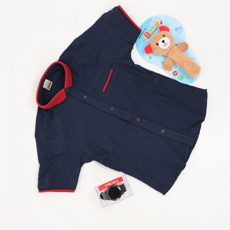 قميص نصف كم ربس للأطفال لون كحلي - Image 4