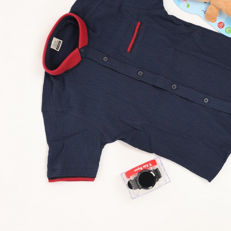 قميص نصف كم ربس للأطفال لون كحلي - Image 5