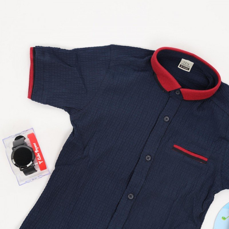 قميص نصف كم ربس للأطفال لون كحلي - Image 6