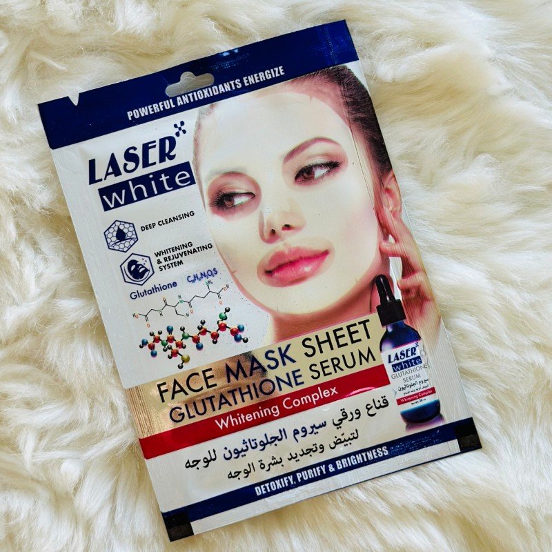 قناع ورقي سيروم الجلوتاثيون للوجه لتبييض وتجديد البشرة - Face Mask Sheet Glutathione Serum by Laser White