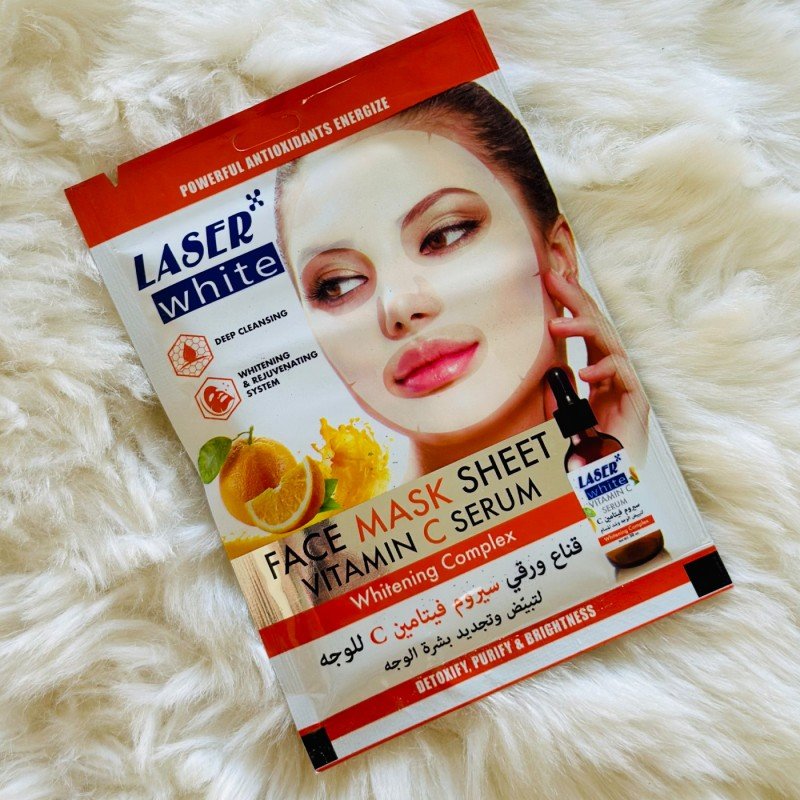 قناع ورقي سيروم فيتامين سي للوجه لتبييض وتجديد البشرة - Face Mask Sheet Vitamin C Serum by Laser White