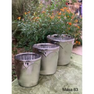 قوار زراعة اسمنت حجم كبير طقم عدد 3 قطع بأحجام مختلفة لون سلفر أقواس