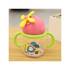 كأس بلاستيك مع مصاصة بتصميم Happy Day بمقابض أخضر سعة 260 مل