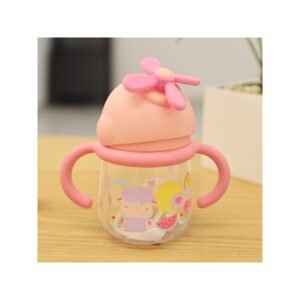 كأس بلاستيك مع مصاصة بمقابض زهري سعة 260 مل