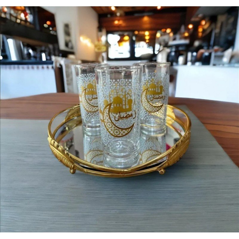 طقم 6 كاسات رمضان ماء / عصير لون ذهبي - Image 2