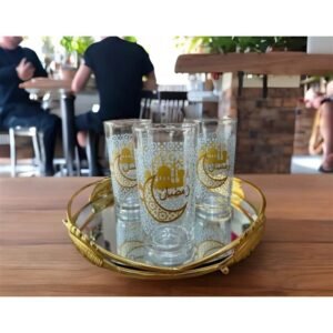 طقم 6 كاسات رمضان ماء / عصير لون ذهبي